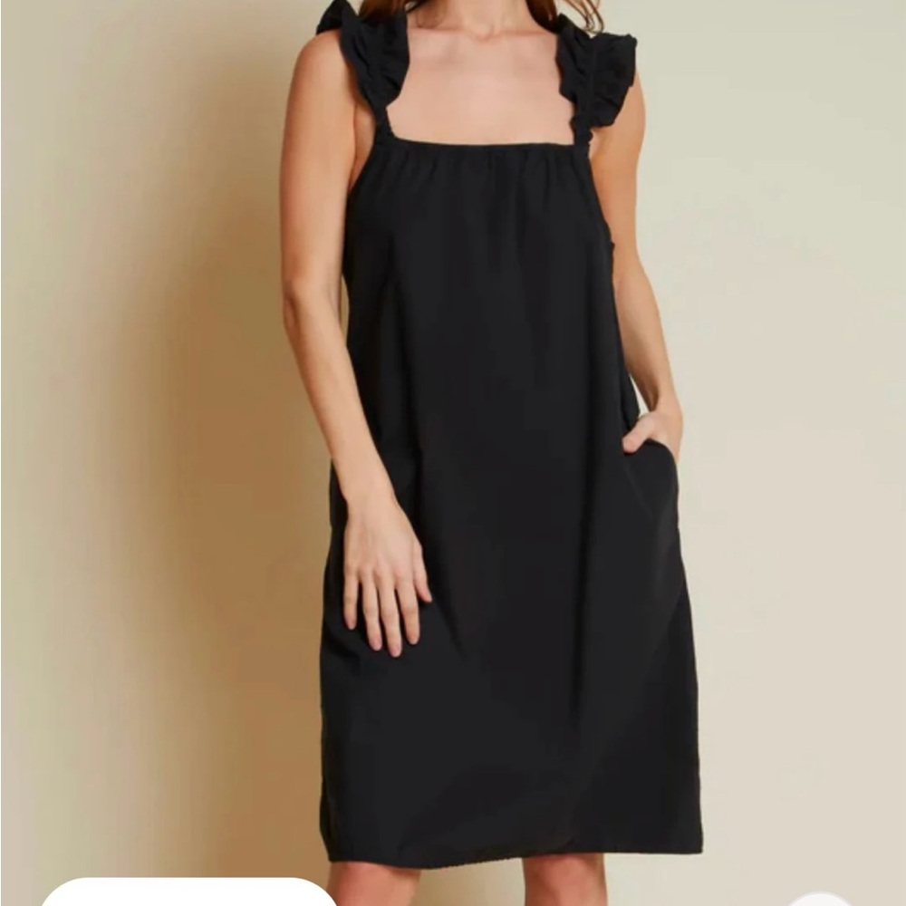Nation LTD Ruffled Strap Black SleevelessSundress